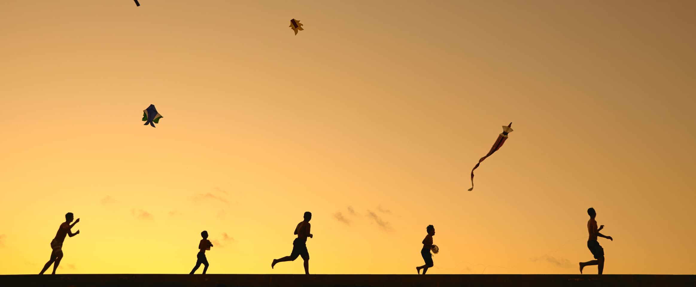 Family flying kites together