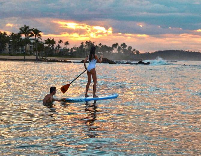 Paddle boarding on private beach